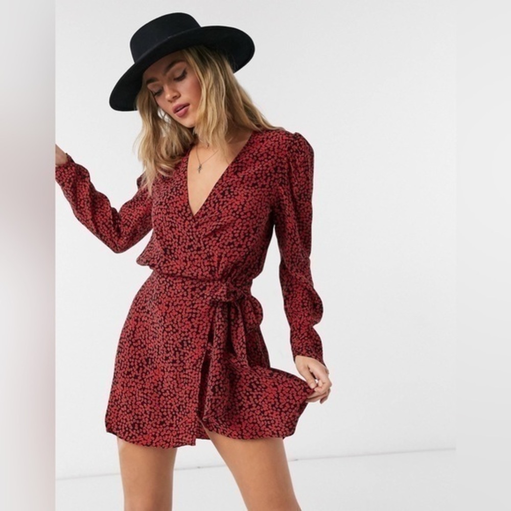 Zara printed wrap dress in multicolored Red and Black